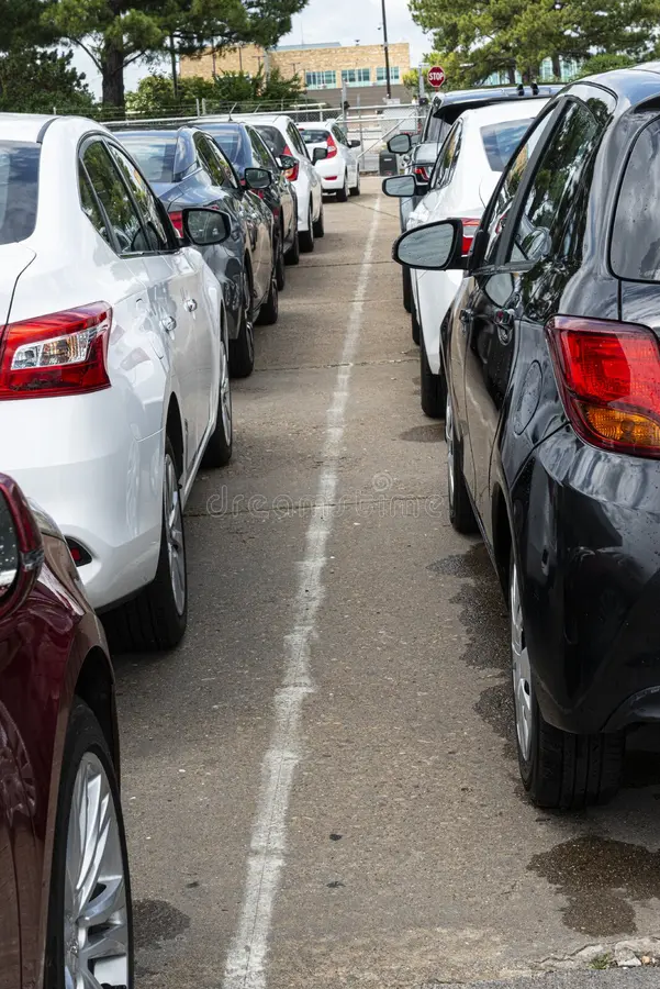 vertical shot airport rental cars line airport parking lot airport rental cars line airport parking lot 168655755